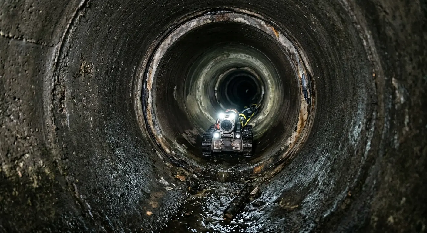 Robotic sewer camera inspecting pipe interior for Drain Snake Service in Whitestown